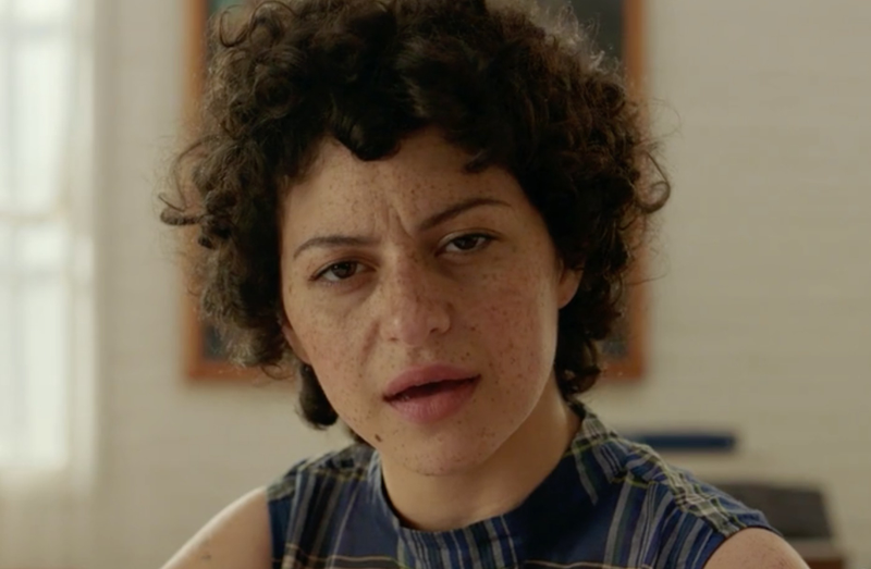 This is the face of someone who isn’t a great liar. (Screenshot: Search Party)
